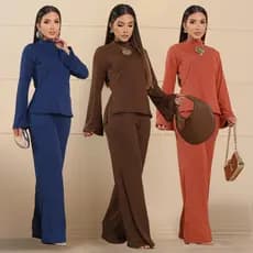 Conjunto Feminino Blusa Gola Alta Manga Longa Flare Mais Calça Pantalona Elegante Inverno Frio