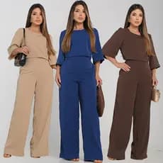 Conjunto Alfaiataria Fluido Calça Mais Blusa Manga Feminina Social Elegante Luxo Premium