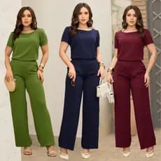 Conjunto Feminino Casual Calça e Blusa Manga Princesa Com Bolsos Lançamento Alfaiataria