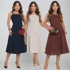 Vestido Linho Feminino Alça Midi De Luxo Elegante E Confortável