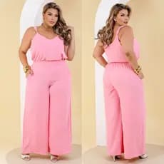 Conjunto Feminino Plus Size Calça Pantalona Blusa de Alça Elegante Festa Trabalho