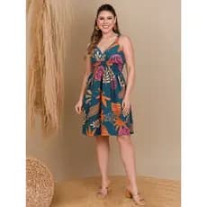 Vestido Feminino em Viscolinho Curto de Alça Estampado Verão