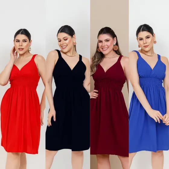 Vestido Curto Em Viscolinho Alcinha Decote V Fresquinho Verão