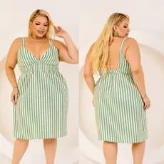 Vestido Curto Plus Size Alças Decote V Ajuste de Elástico na Cintura Soltinho