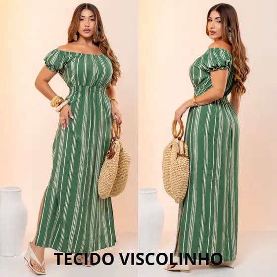 Vestido Longo Feminino Viscolinho Vestidos Longos Manga Curta Babado Festa Ciganinha Moda Evangélica