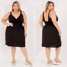 Vestido Curto Plus Size Alças Decote V Ajuste de Elástico na Cintura Soltinho