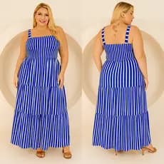 Vestido Feminino Longo Plus Size Estampado Alça Busto em Lastex Festa Elegante