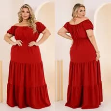 Vestido Plus Longo Decote Ciganinha Com Bababados  Três Marias Festa