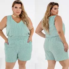 Conjunto Feminino Plus Size Casual Regata e Bermuda com Cós de Elástico Bolsos Laterais Elegante