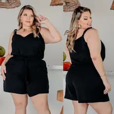 Conjunto Plus Size Feminino Blusa e Short Soltinho Cós de Elástico Elegante Passeio