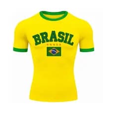 Camiseta Compressão Manga Curta Brasil Estilo Bordado Colorida Rash Guard