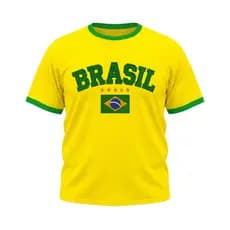 Camiseta Plus Size Manga Curta Brasil Estilo Bordado Colorida
