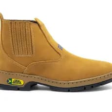 Botina Masculina Bota Agro Couro Nobuck Sola Costurada Elástico Lateral