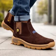 Botina Masculina Bota Couro Palmilha Gel Sola Alta Bicolor Agro Rodeio Trabalho