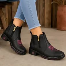 Botina Bota Feminina Texana Cano Curto Botinha Ziper Bordada Country