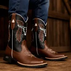 Botina Masculina Texana Bota Bico Quadrado Country Cowboy Cano Longo
