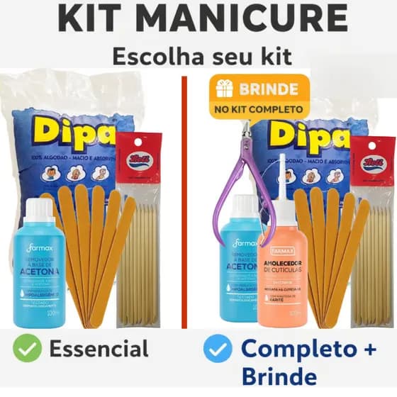 ✨ Kit Manicure COMPLETO + Brinde (6 itens) ou Kit ESSENCIAL BASIC (4 itens) – Escolha o seu ✨