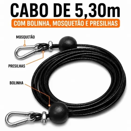 Kit Cabo De Aço Para Mono Cross Over Polia Baixa Alto Mosquetão