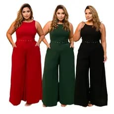 Macacão Feminino Pantalona Plus Size, e Slim com Cinto, Festa Madrinha, Elegante Social