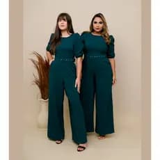 Macacão Feminino Pantalona Com Cinto Manga, Moda Evangélica, Madrinha, Casamento Slim e Plus Size