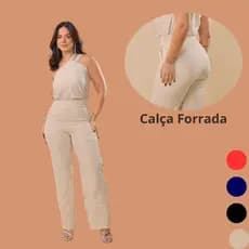 Conjunto Vivia Conjunto Feminino Luxo Calça Wid Leg, Forrada E Blusa Alça Única, Conjunto Advogada