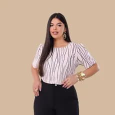 Blusa Nara, Feminina Social Manga Curta  Elegante Trabaho e Ocasião Formal