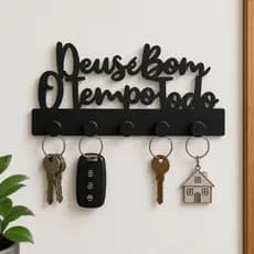 Porta Chaves de Parede Decorativo auto adesivo -  Deus é bom o Tempo Todo - Envio Imediato