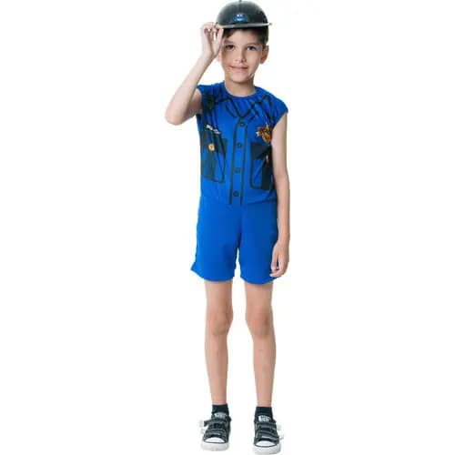 Kit Fantasia Infantil Policial Acessorios Capacete Festa Carnaval Brincadeira M