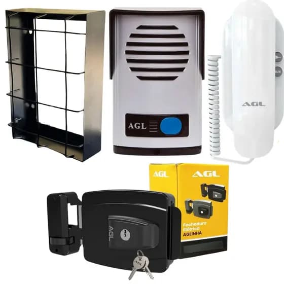 Kit Interfone Porteiro Com Proteção + Fechadura Eletrônica Aglinha Residencial e Comercial