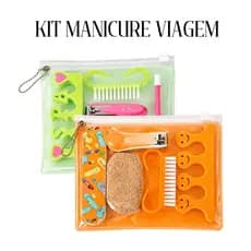 Kit Manicure Pedicure 5 Peças Com Necessaire Verde ou Laranja Kit Viagem Mala Bolsa Completo