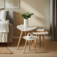 Jogo 3 Mesinhas Redonda Cabeceira Orgânica Moderna Porta Enfeite Decoração Sofá Cama Sala Quarto Mdf