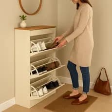 Móvel Minimalista Porta Calçados Multifuncional Off-White com 3 Gavetas Basculante Divisória Interna