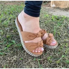 Sandália Anabela Feminina Casual Dois Laços Confortável Solado Antiderrapante Plataforma