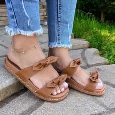 Papete Feminina Detalhe Nó Laço Sandália Birken Rasteira Flatform Conforto Elegante Macio