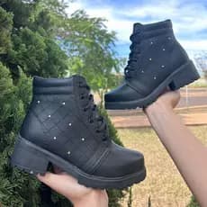 Coturno Bota Feminina Moderna Salto Baixo Bloco Confortável Blogueira