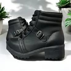 Coturno Feminino Bota Cano Curto Com Salto Baixo Tratorado Moda De Amarração Macia Leve Confortável Elegante Luxo
