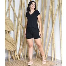 Conjunto Feminino Blusa Gola V e Shortinho Em Viscolycra Verão