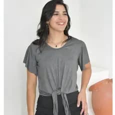 BLUSA DE NÓ MANGA FLARE EM VISCOLYCRA DE AMARRAR NA FRENTE