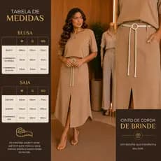Conjunto Feminino Saia Midi Com Recorte e Blusa Meia Manga
