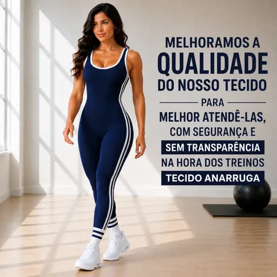 Macacão Fitness Longo Canelado Anarruga com Compressão Estruturada Alta Respirabilidade