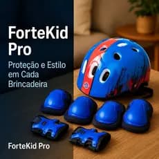 Kit Proteção Infantil Completo Azul e Vermelho 7 Peças Capacete Segurança