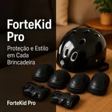 Kit Proteção Infantil Completo Preto 7 Peças Capacete Segurança Unissex
