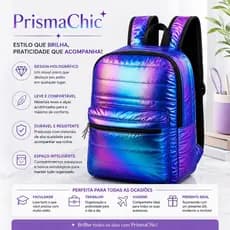 Mochila Holográfica Metalizada Feminina Leve e Estilosa Cores Sortidas