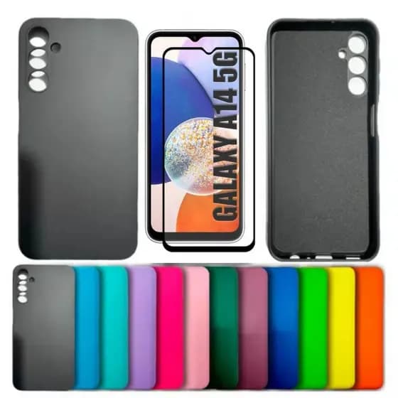 Kit Para Samsung A14 - Película 3d + Capa Silicone Aveludada