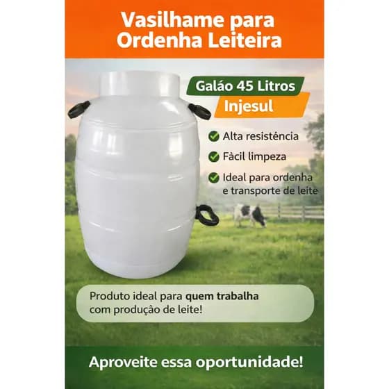 Vasilhame Ordenha Leiteira Galão De Leite 45 Litros Injesul