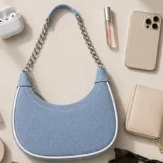 Bolsa Meia Lua Sintético Metalizado Detalhe Moderno Alça Prata Resistente Sofisticado