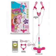 Microfone Infantil C/2 Pedestal Karaokê Kids Com Luzes e Conecta com Celular Para Crianças
