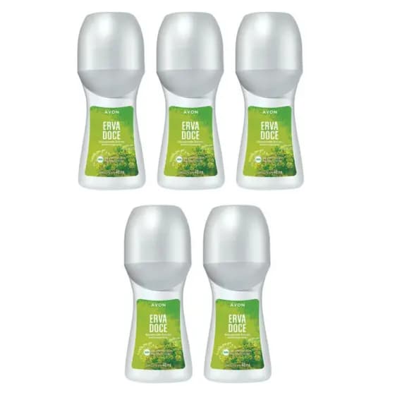 Kit 05 Desodorantes Antitranspirantes Roll-On Avon Erva Doce 48ml Original