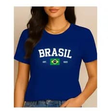 Blusinha Feminina T Shirt  Brasil  Algodão    100%  Básica  Bandeira