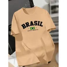 Camisa masculina e feminina estampada brasil Copa do Mundo 100% algodão moda verão